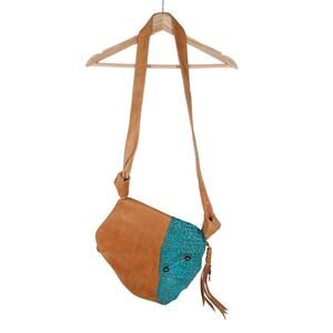 Melissa Zarama Womens Mila Purse Brown Turquoise Leather Asymmetric Flap Closure